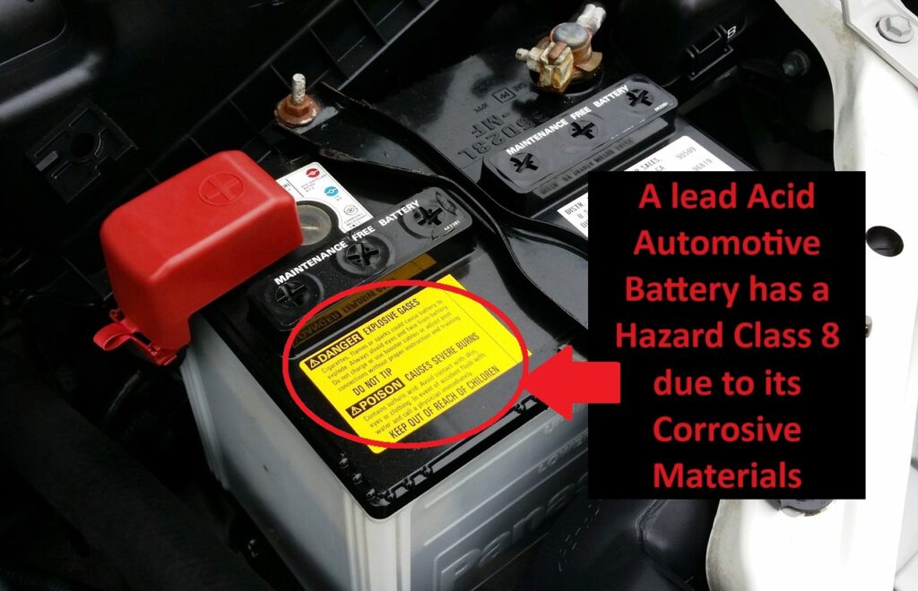 Lead acid automotive battery has hazard class 8 due to its corossive materials